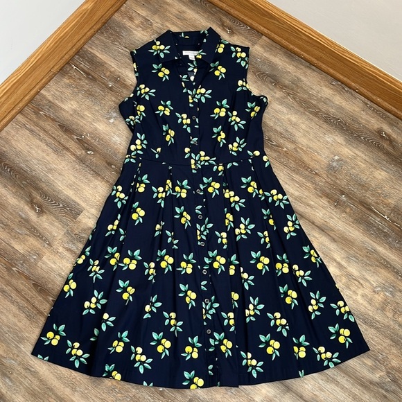 Charter Club Women's Blue Shirt Dress Size 6 Lemon Novelty Print Rockabilly - Picture 7 of 15